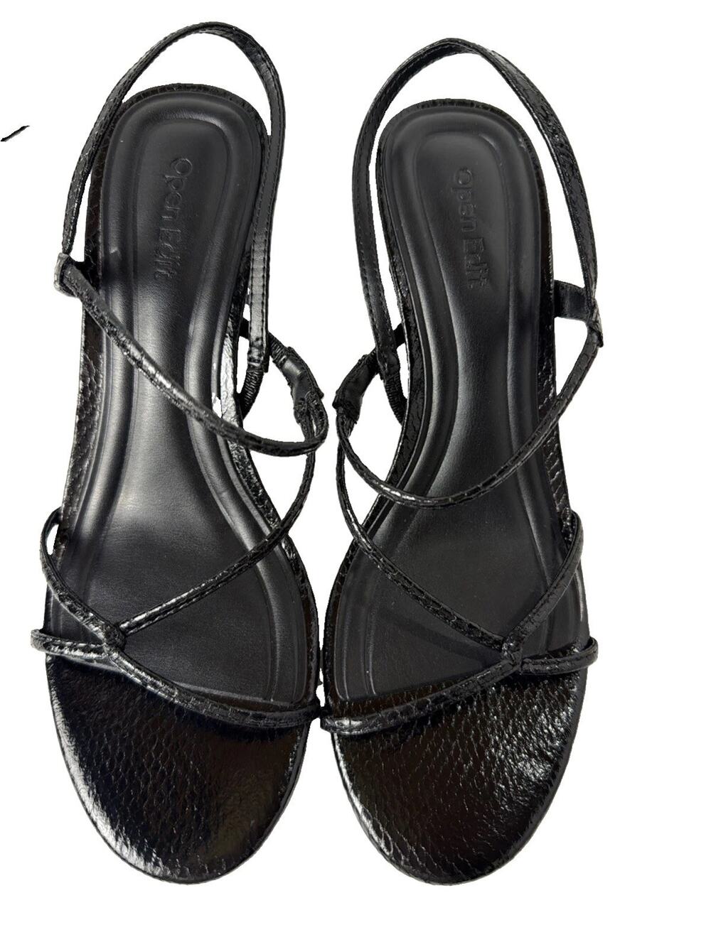 Open Edit Pia Slingback Sandals Black Snake Strappy Block Heel Women’s 8M